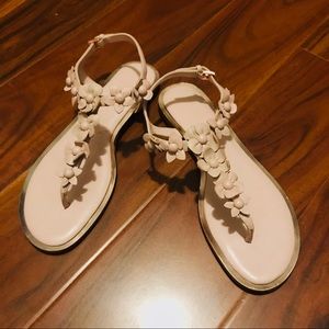 Rose gold Michael Kors floral t-strap sandals